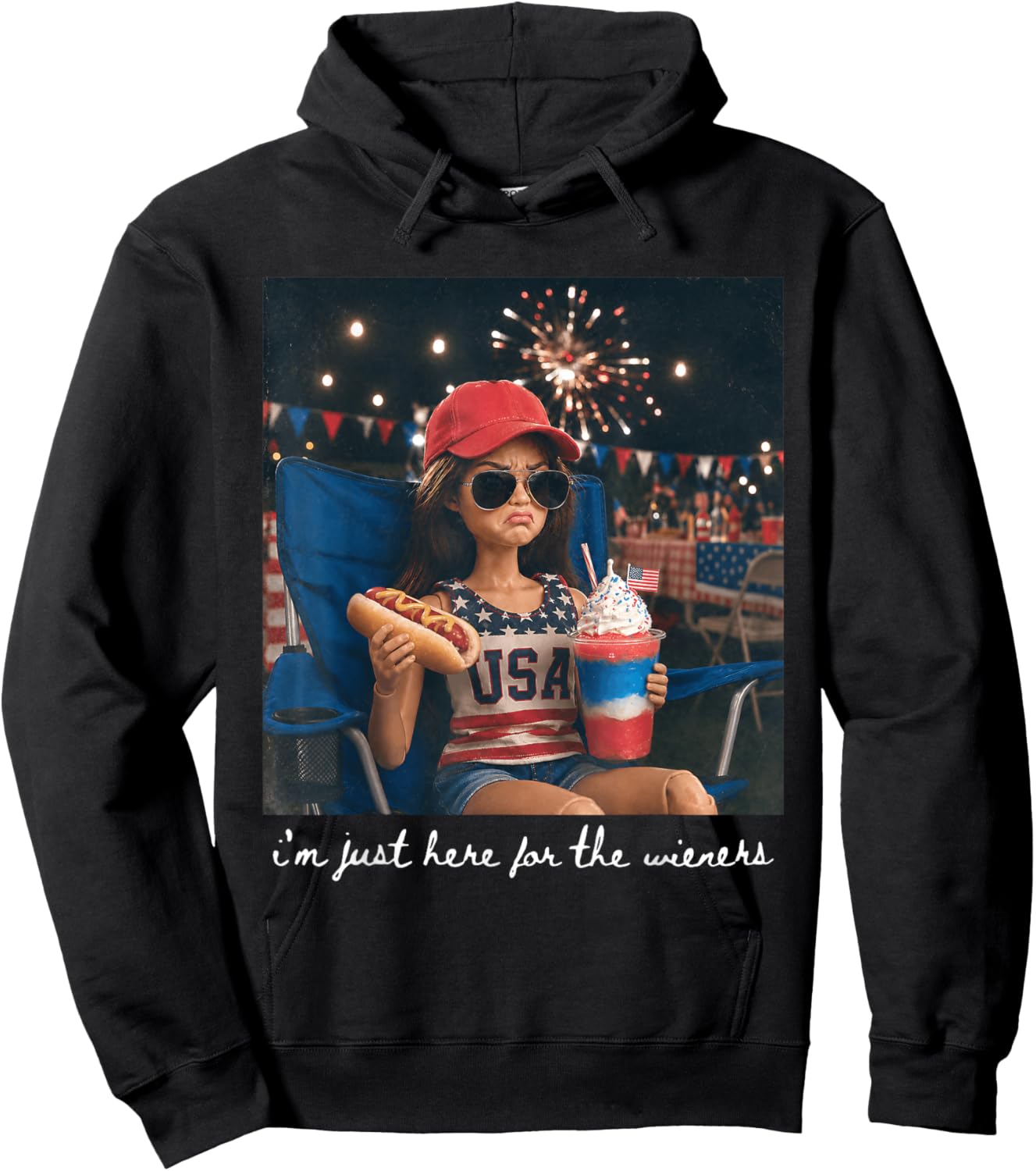 I'm Just Here for The Wieners American Fireworks 4th of July Hoodie - Hoodie | Black