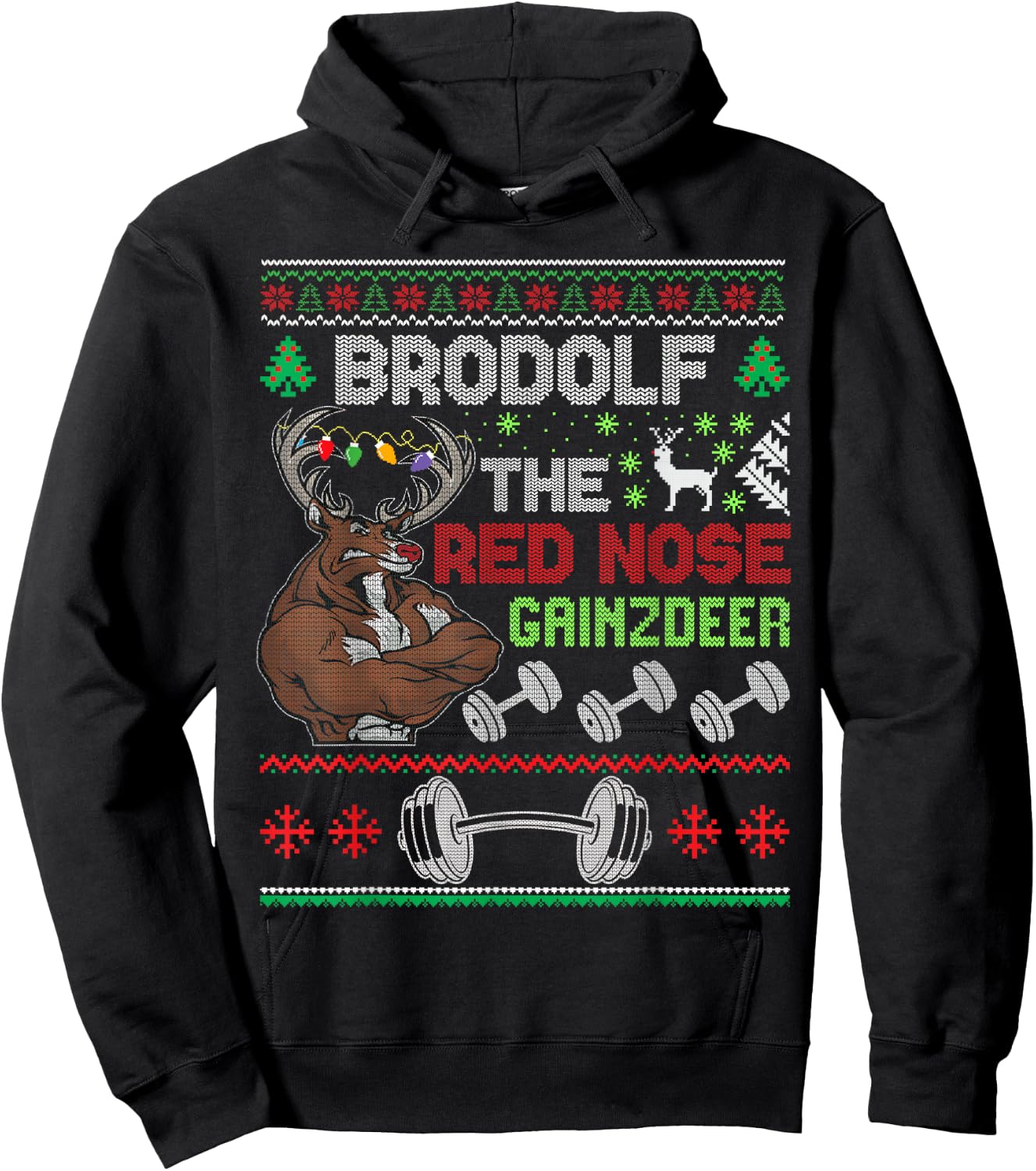Brodolf The Red Nose Gainzdeer Ugly Christmas Hoodie - Hoodie | Black