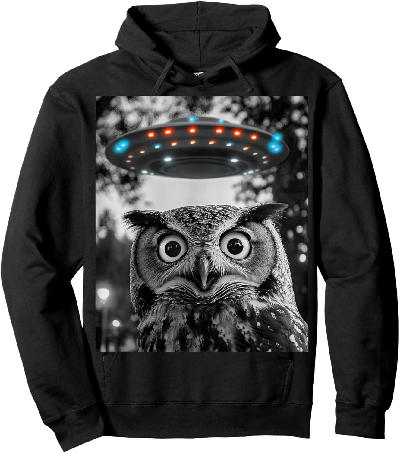 Owl Selfie With Alien UFO Men Women Boys Girls Kids Hoodie - Hoodie | Black