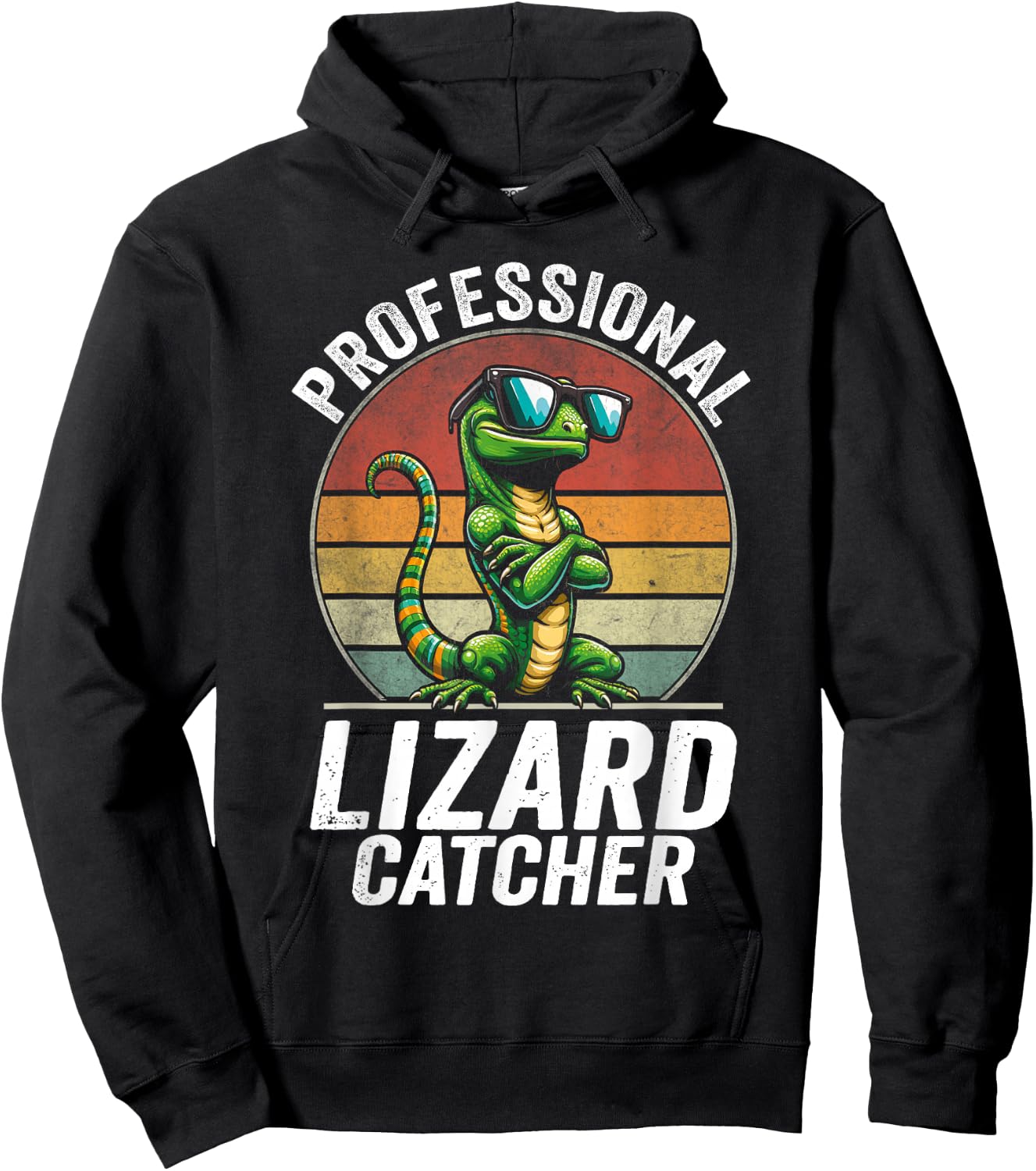 Professional Lizard Catcher Funny Retro Gecko Lizard Hunter Hoodie - Hoodie | Black