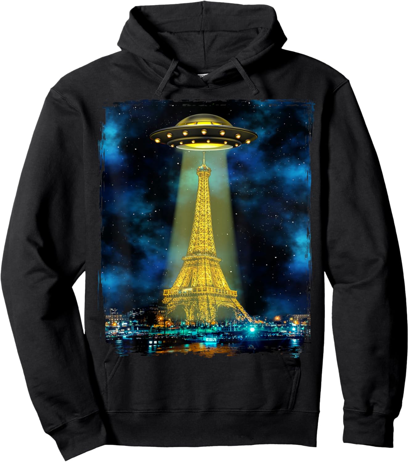 Paris Tourist Souvenir Gift Eiffel Tower UFO Alien Space Hoodie - Hoodie | Black