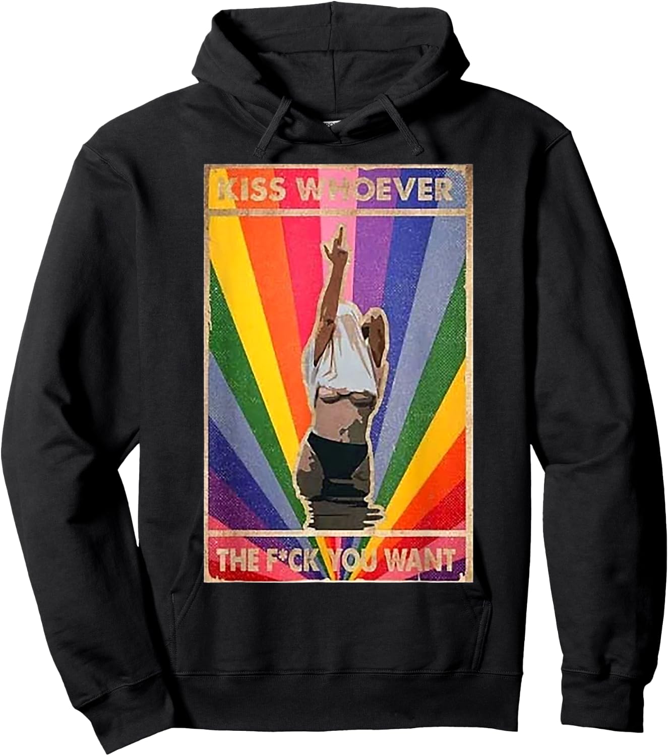 Kiss Whoever The Fuck You Want Pride Day Rainbow Color Hoodie - Hoodie | Black