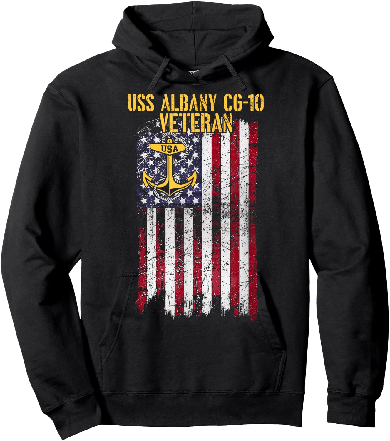 USS Albany CG-10 Cruiser Veteran USA Flag Official Hoodie - Hoodie | Black