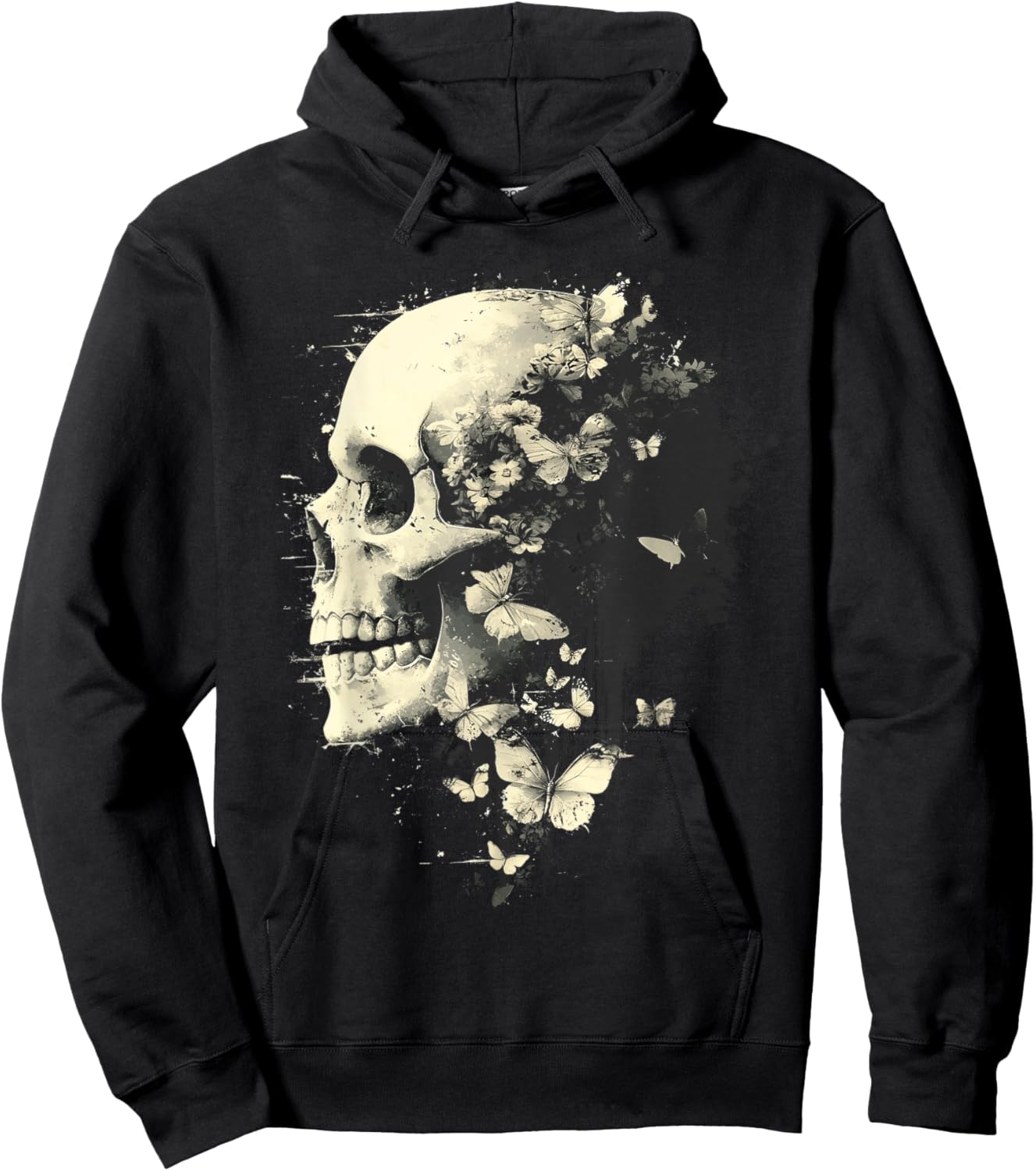 Trendy Grungecore Skull Fairy Flowers Gothic Emo Y2K 2000s Hoodie - Hoodie | Black