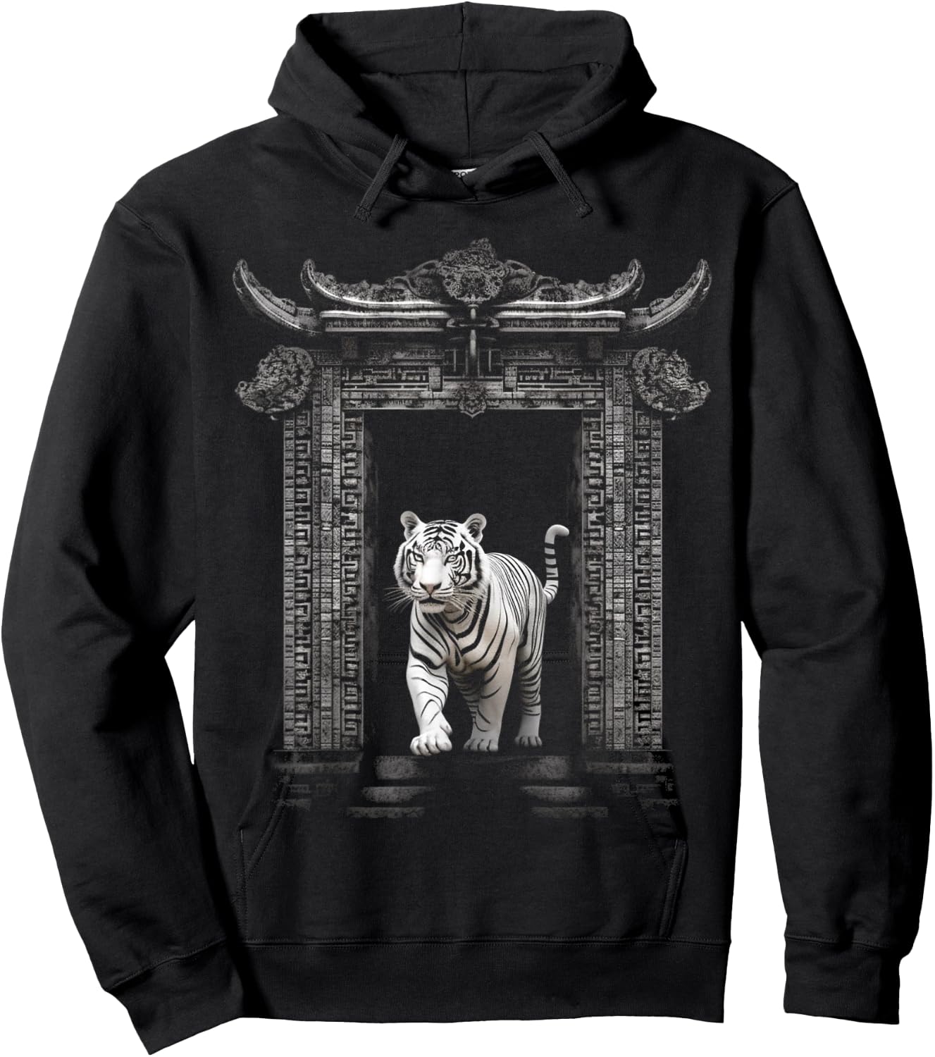 White Tiger Architecture - Animal Art Zoo Motif Tiger Hoodie - Hoodie | Black