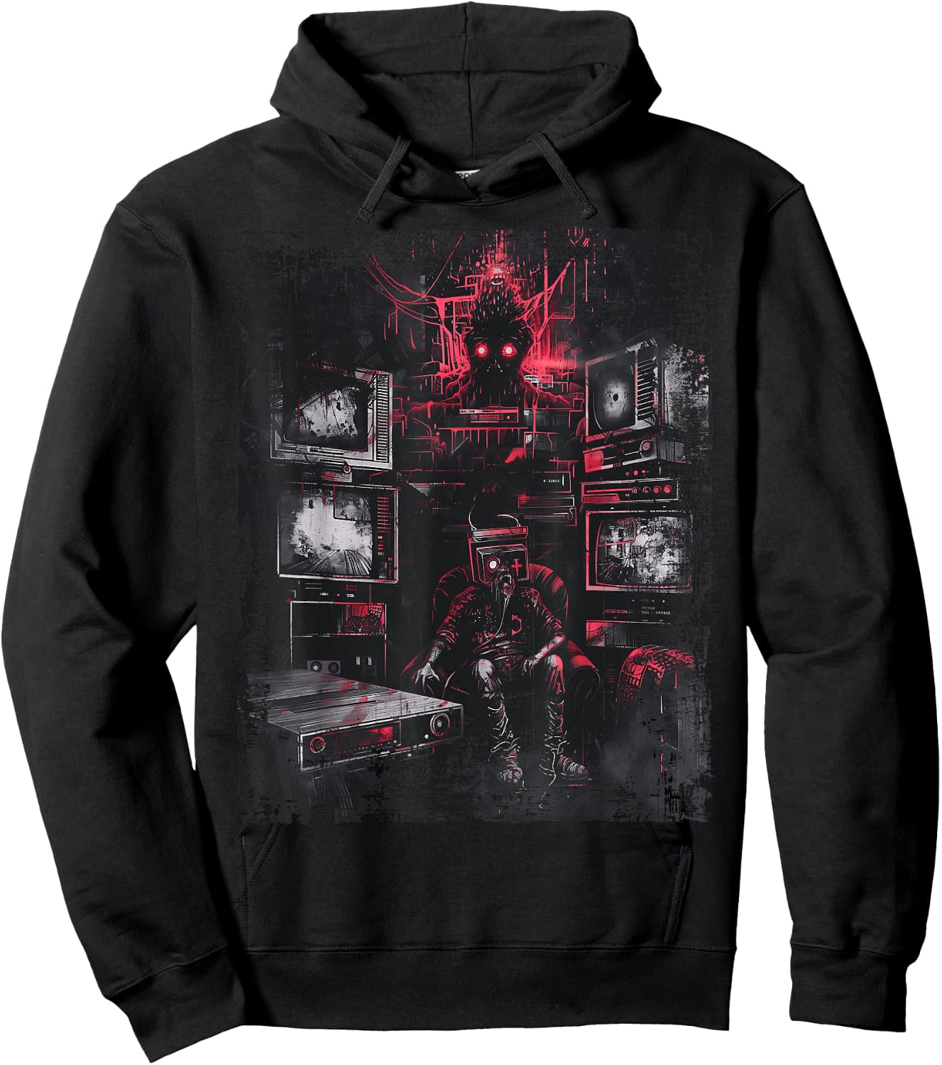 Television Weirdcore Glitchcore Mask Digital Horror Grunge Hoodie - Hoodie | Black