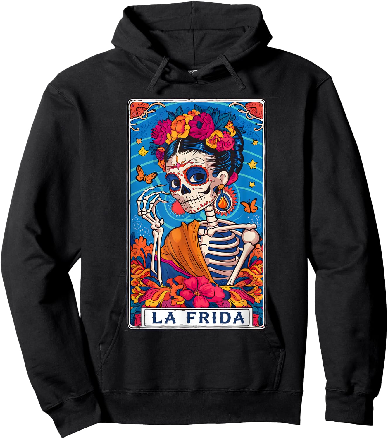 La Frida Tarot Card Mexican Latina Skeleton Hoodie - Hoodie | Black