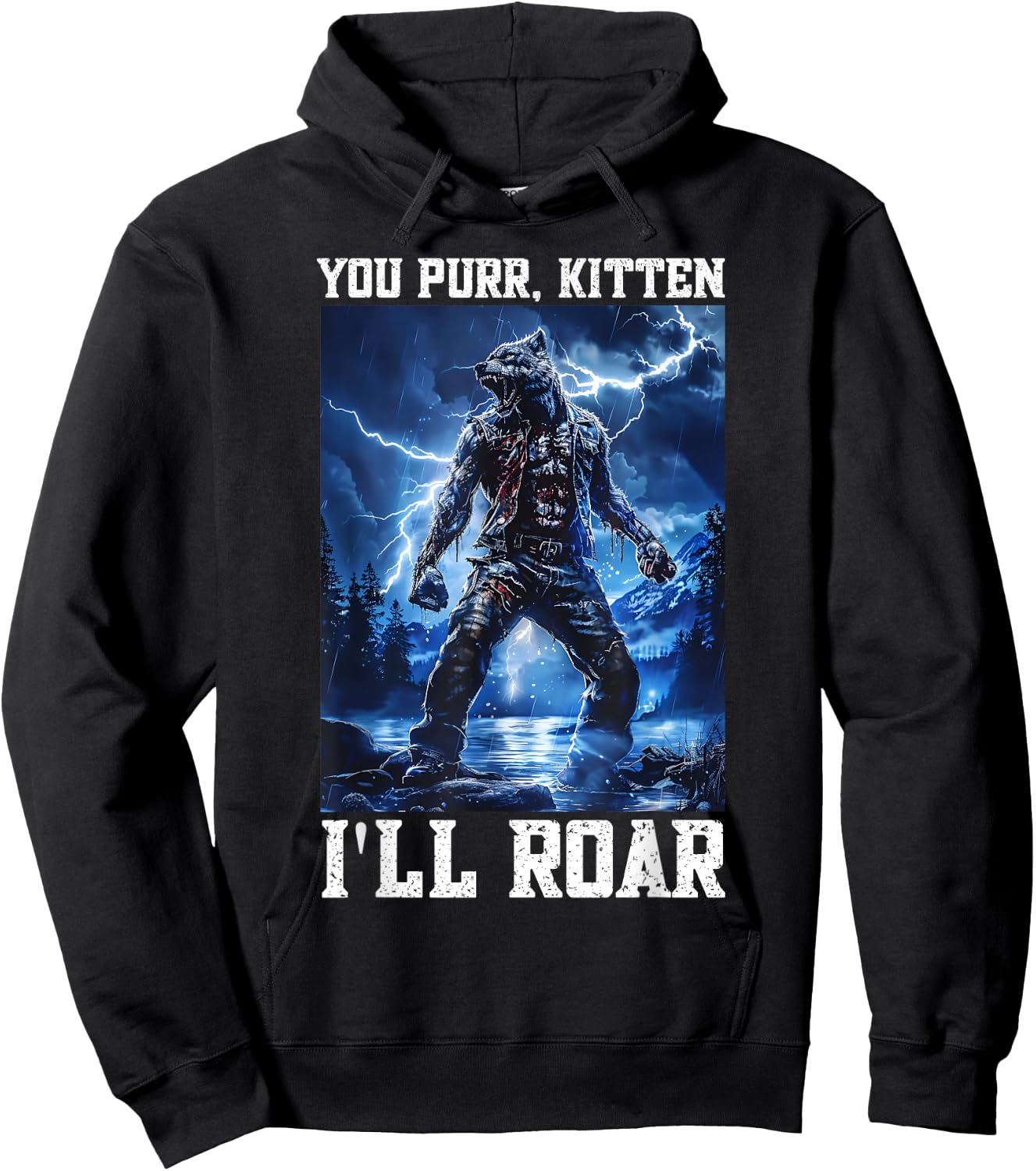 Daddy Wolf Protector Kitten Meme Cringy Alpha Wolf Graphic Hoodie - Hoodie | Black