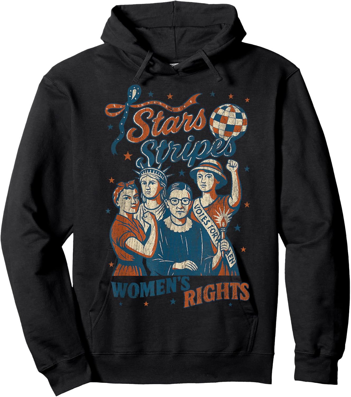 4th Of July Feminist Stars Stripes and Women's Rights Hoodie - Hoodie | Black