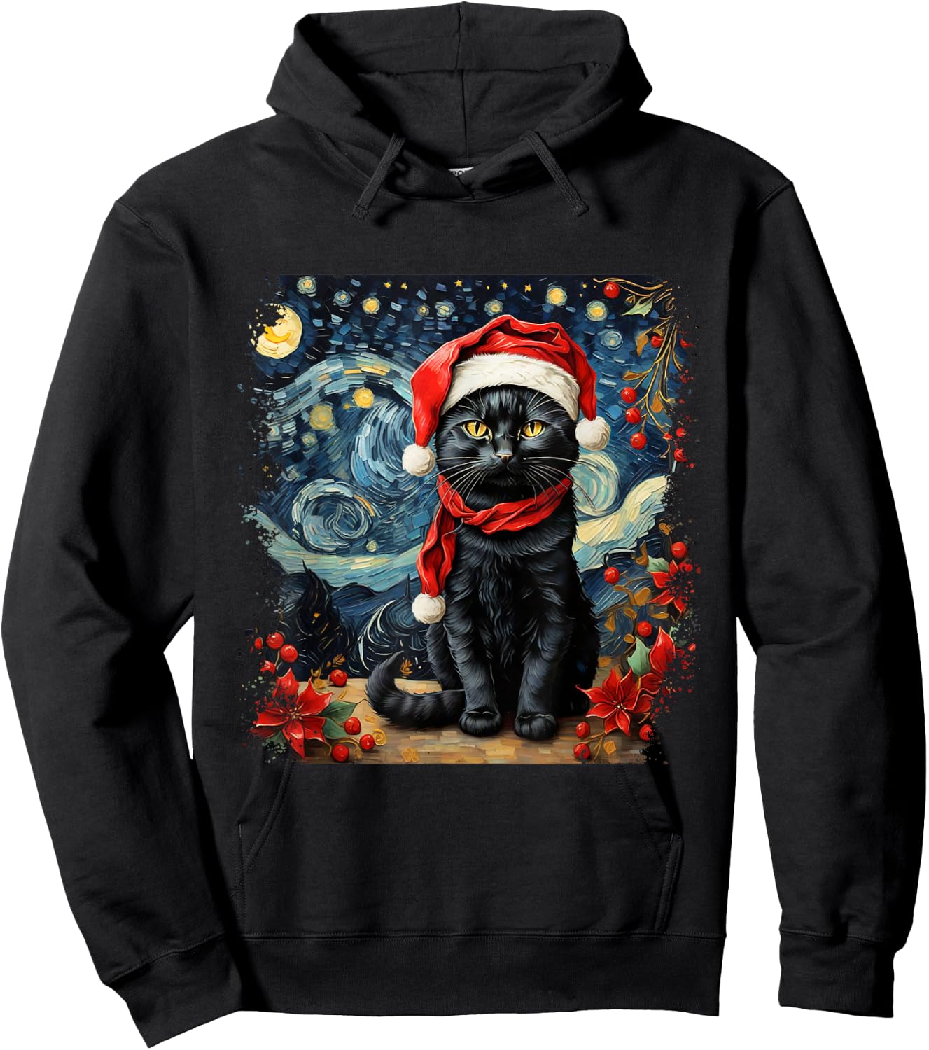 Van Gogh Starry Night Cat Funny Cat Christmas Hoodie - Hoodie | Black