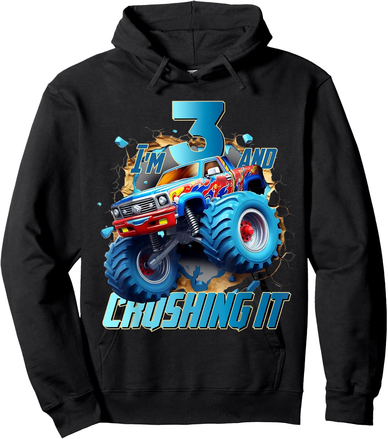 I'm Crushing it Monster Truck 3 Year Old Boys 3rd Birthday Hoodie - Hoodie | Black