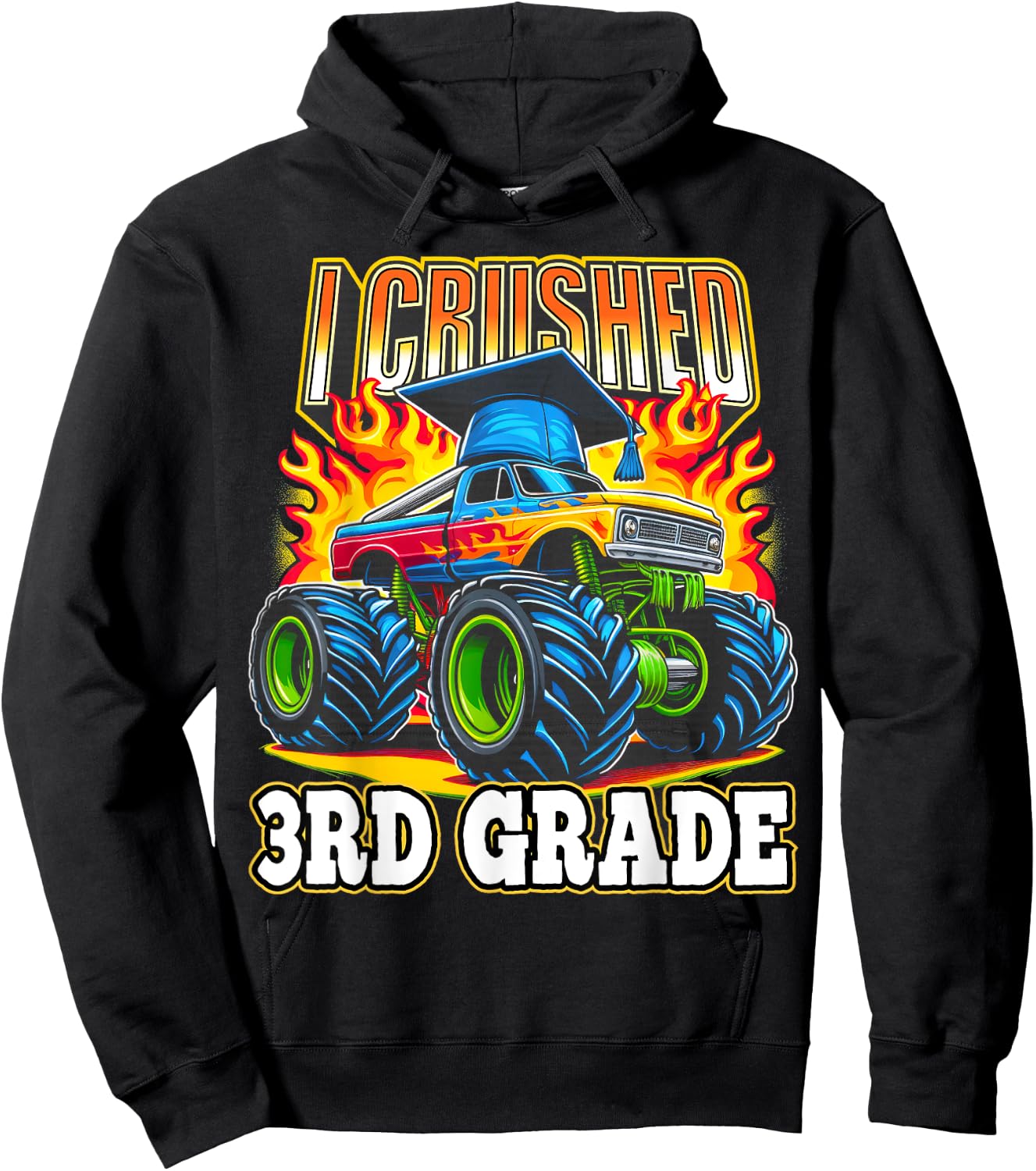 Graduation 3rd Grade Monster Truck Boys I Crushed Grad Hoodie - Hoodie | Black