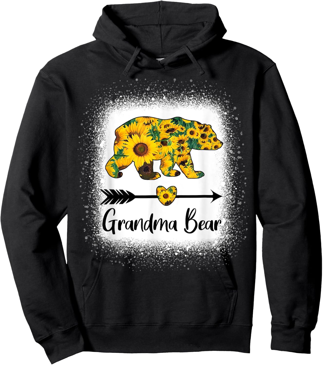 Grandma Bear Sunflower Funny Mama Bear Christmas Bleached Hoodie - Hoodie | Black