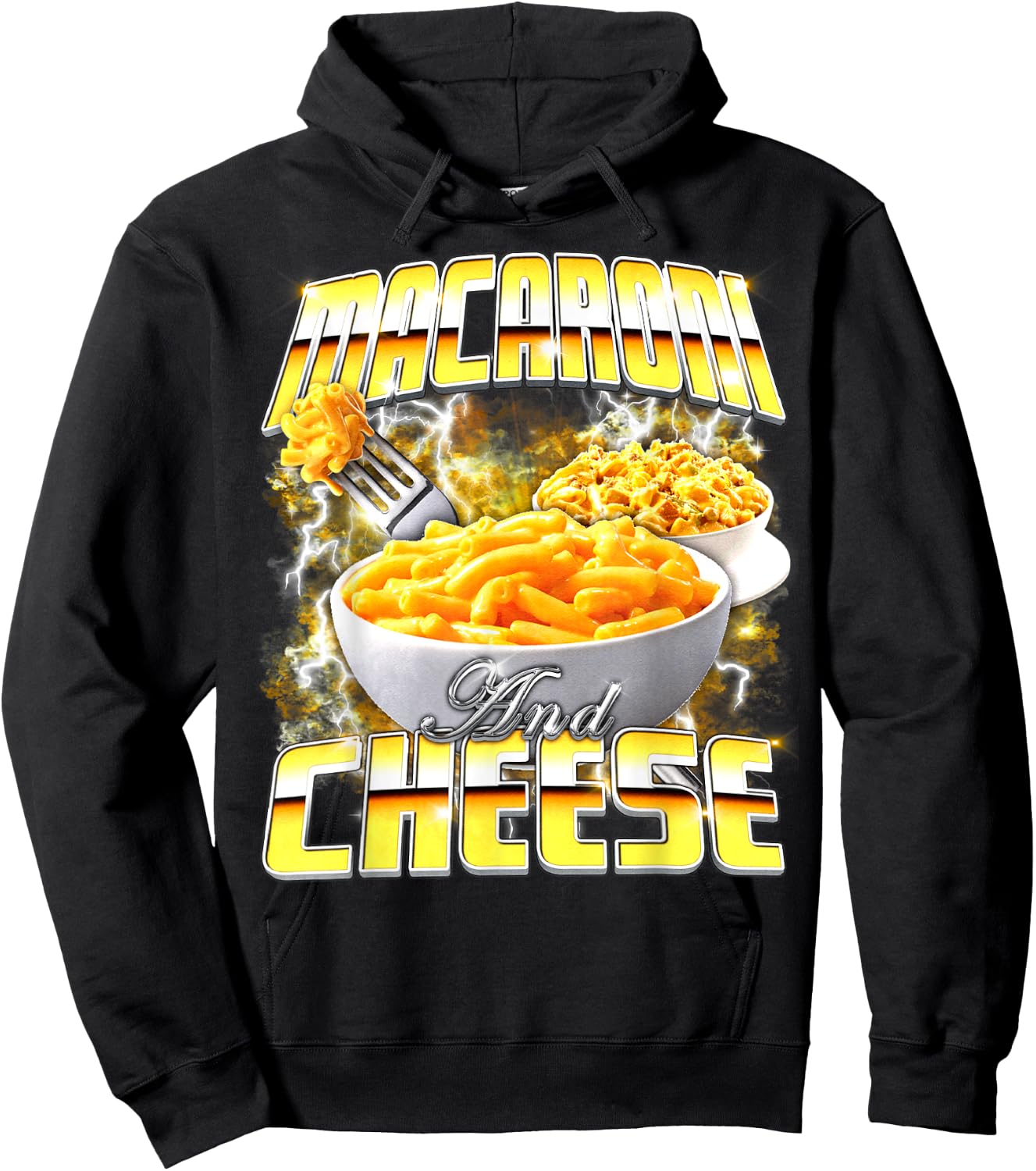 Macaroni and Cheese Meme Bootleg Rap Style 90s Vintage Funny Hoodie - Hoodie | Black