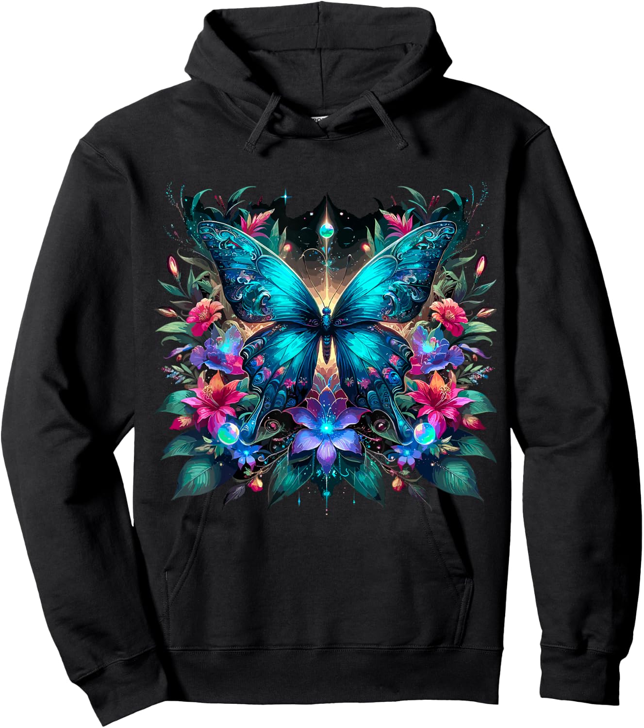 Magical Butterfly and Flowers Hoodie - Hoodie | Black