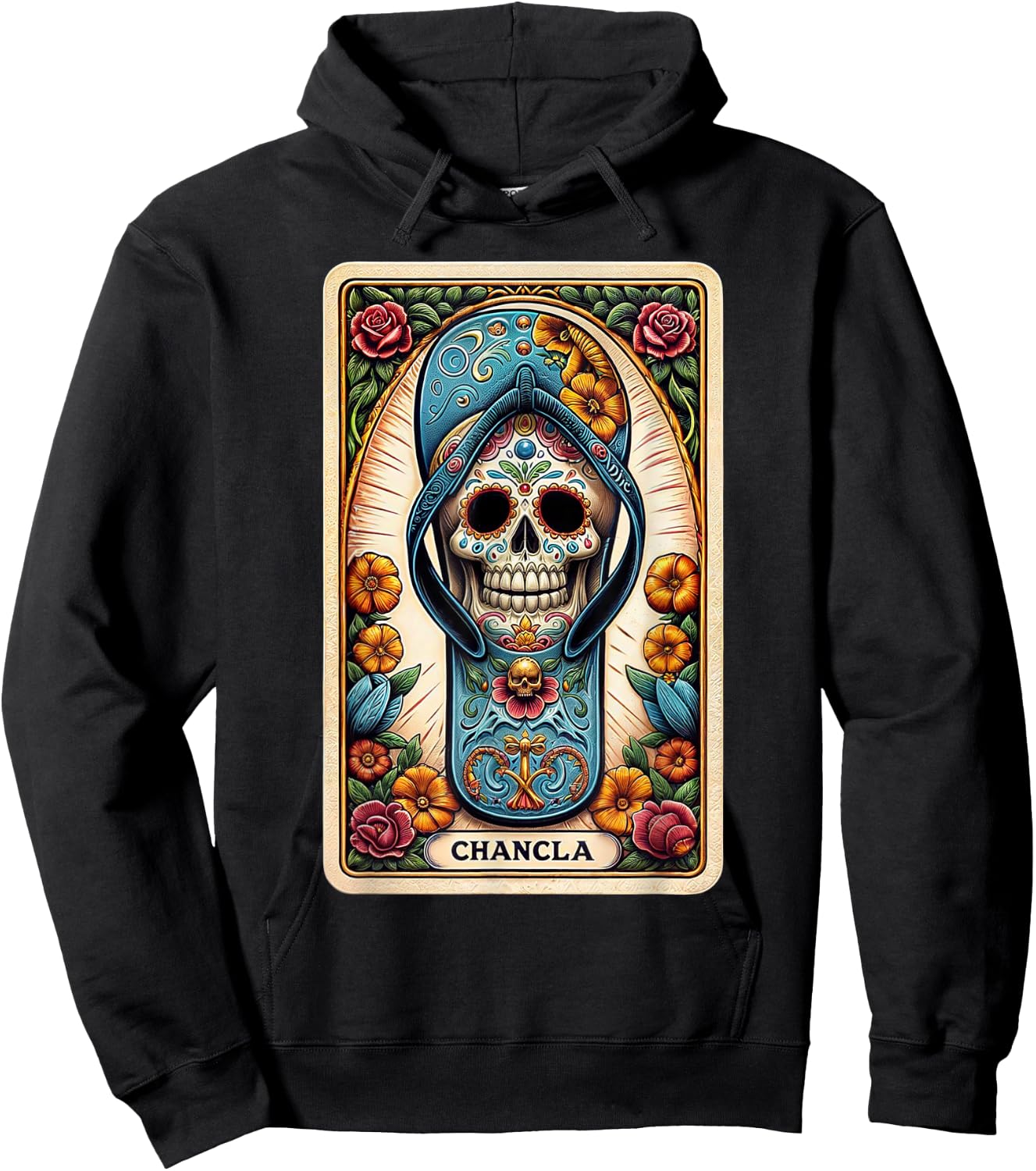 La Chancla Flip Flop Card Funny Mexican Mom Tarot Card Hoodie - Hoodie | Black