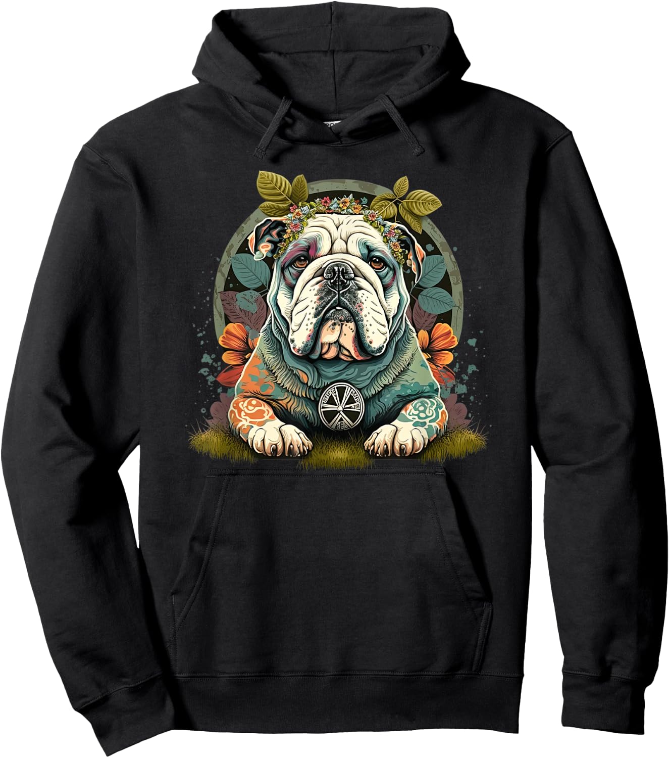 Funny Bulldog Dog Hippie Hoodie - Hoodie | Black