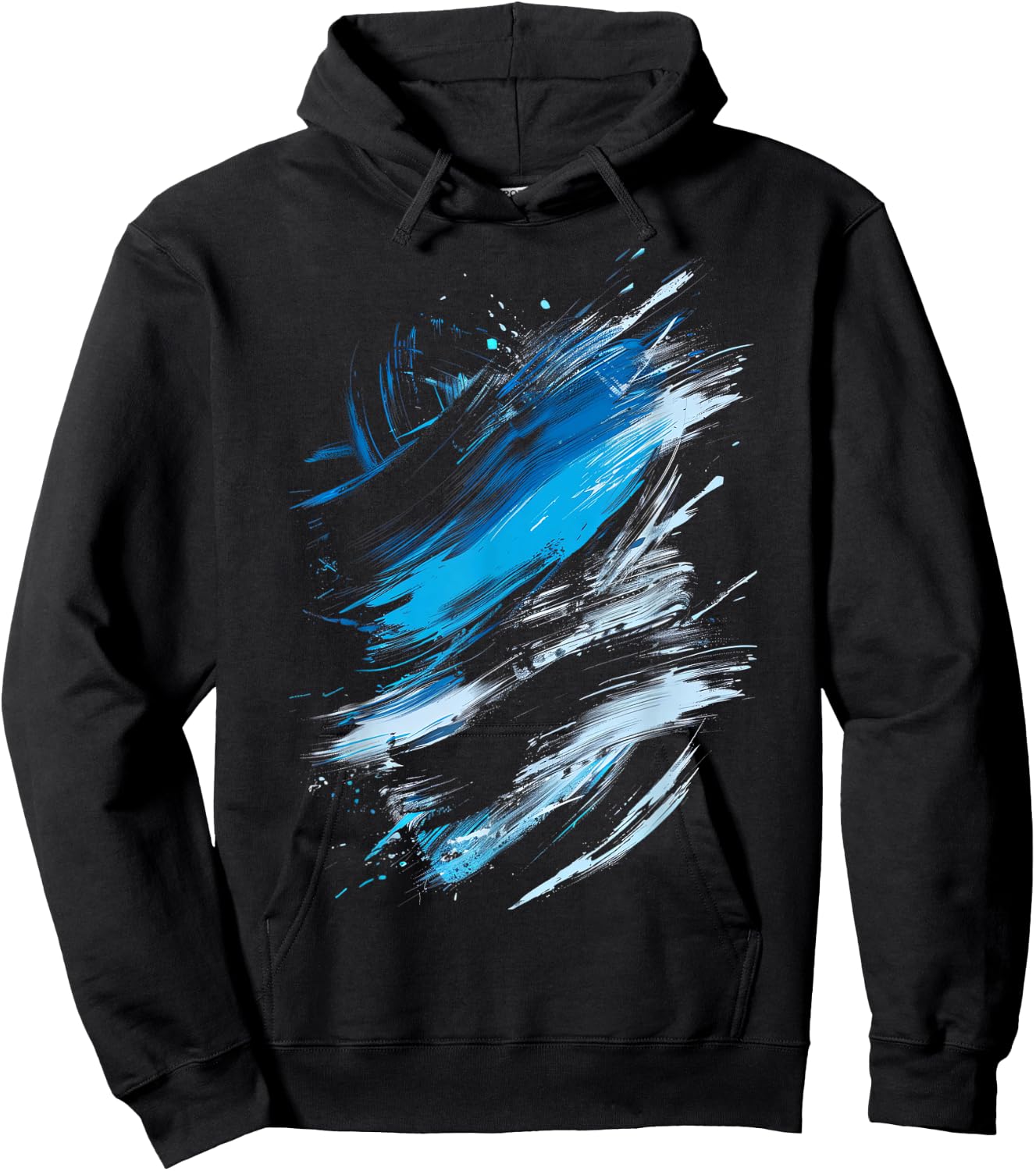 Blue And Black Dynamic Swirl Graphic Hoodie - Hoodie | Black