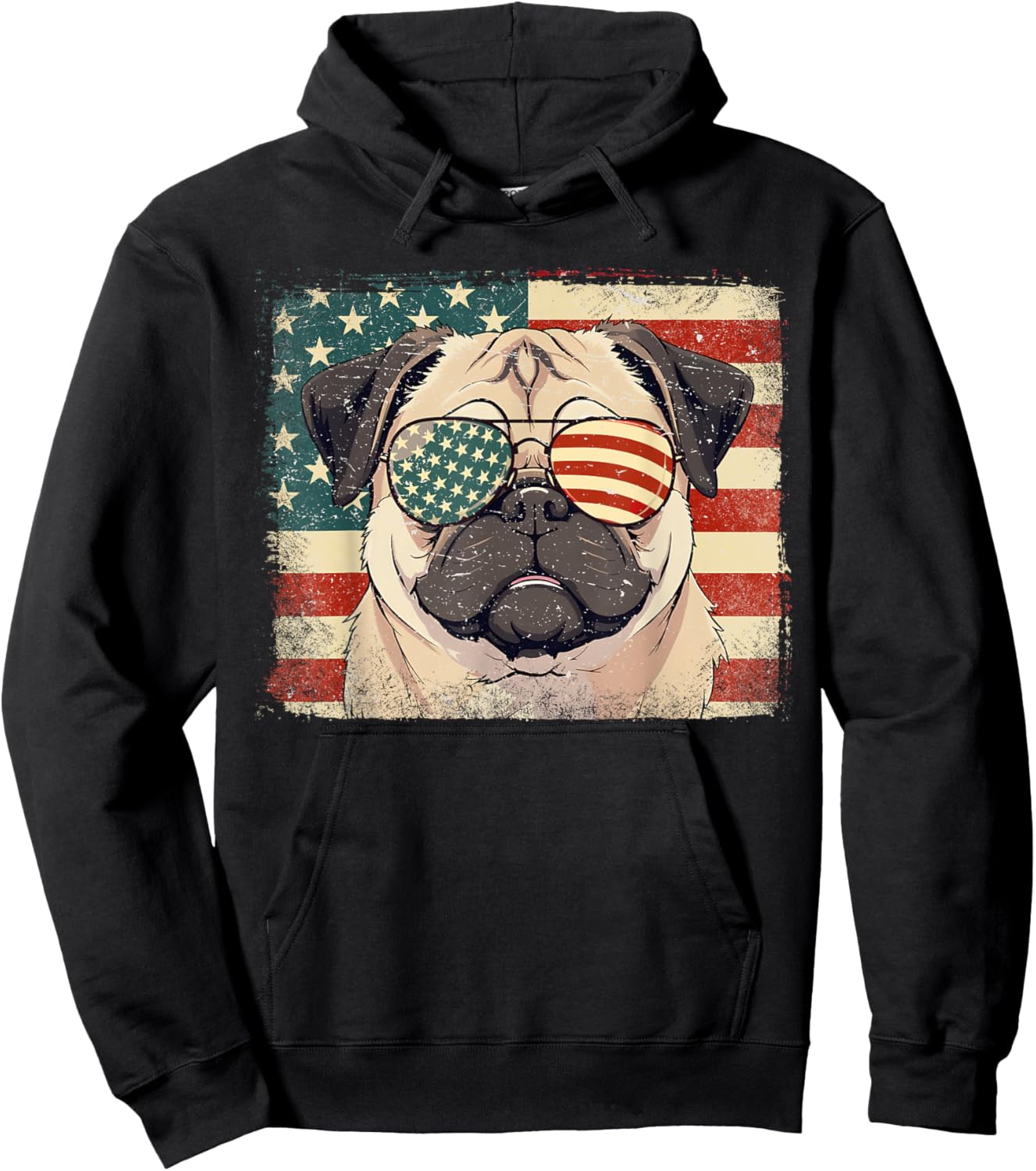 Patriotic Pug Dog Lover USA Flag 4th Of July Men Women Kids Hoodie - Hoodie | Black