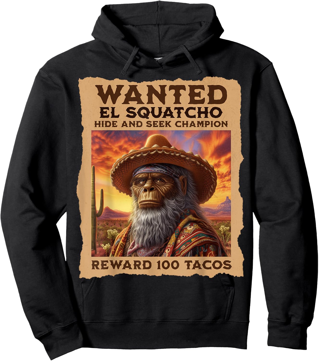 Wanted: El Squatcho, Bigfoot, and Sasquatch, Hide and Seek Hoodie - Hoodie | Black