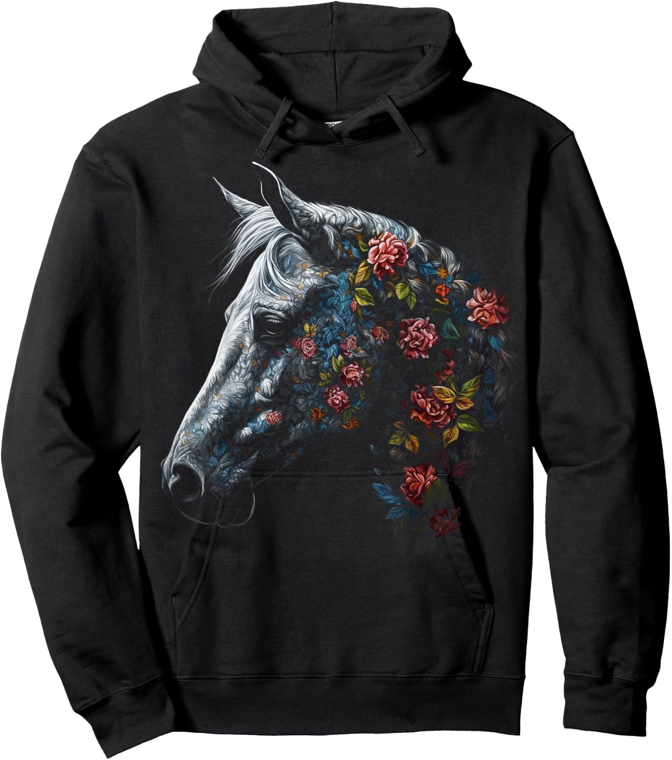 Horse Art Flowers - Horse Motif Riding Animals Horse Hoodie - Hoodie | Black