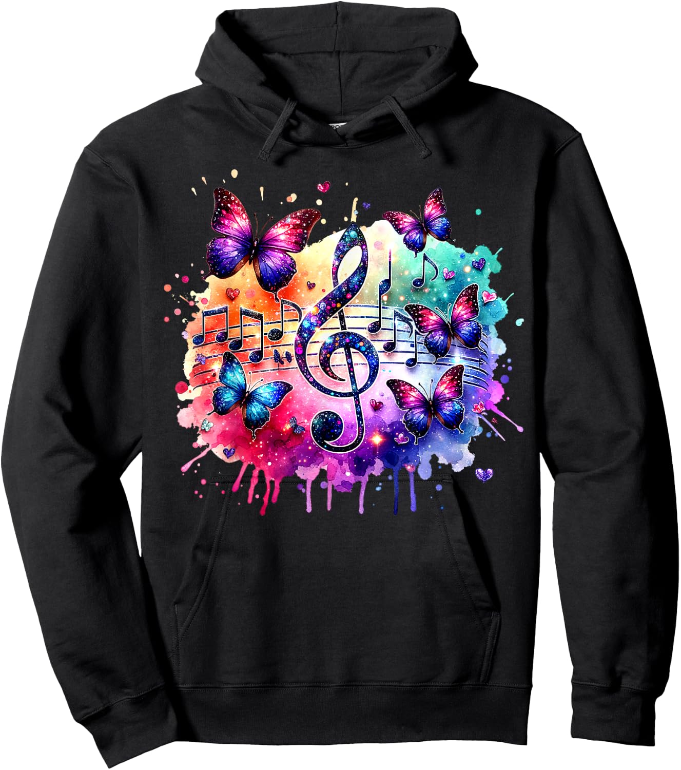Colorful Music Notes Butterflies Musician Art Music Teacher Men Women Kids Hoodie - Hoodie | Black