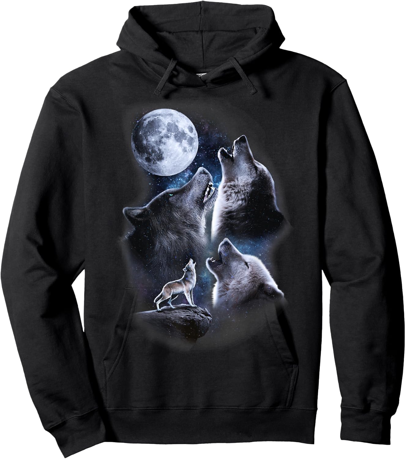 Howling wolves in the full moon moonlight with starry sky Hoodie - Hoodie | Black