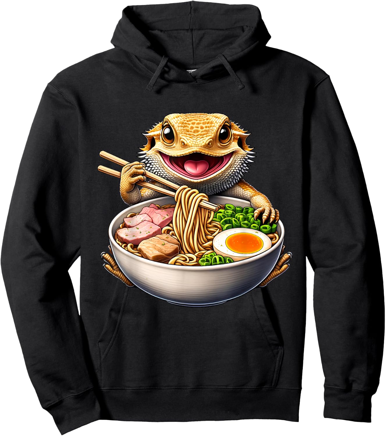 Bearded Dragon Eating Ramen Noodle Kawaii Japanese Food Hoodie - Hoodie | Black