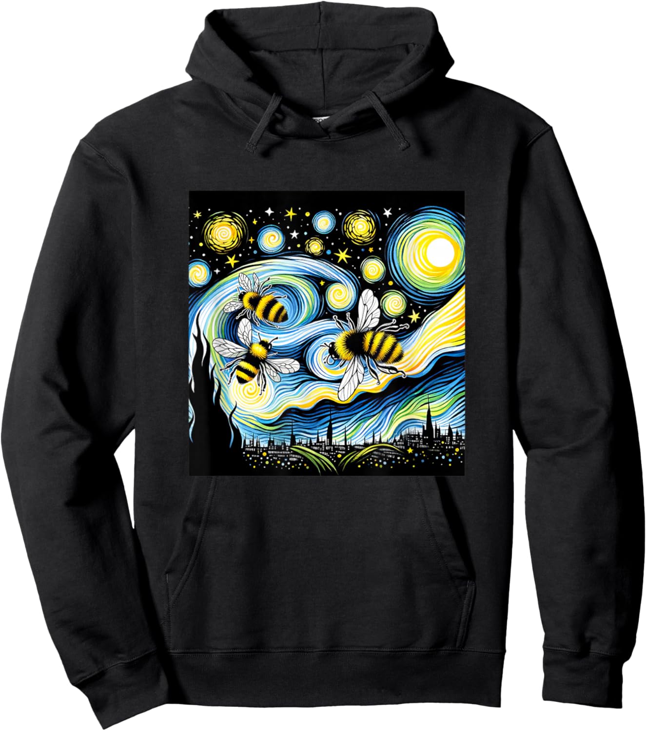 Bee Van Gogh Starry Night Art Painting Vintage Hoodie - Hoodie | Black
