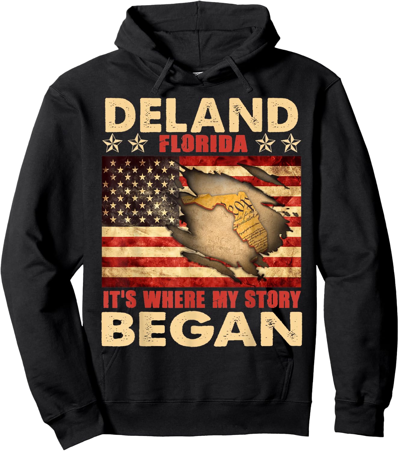 DeLand Florida USA Flag 4th Of July Men Hoodie - Hoodie | Black