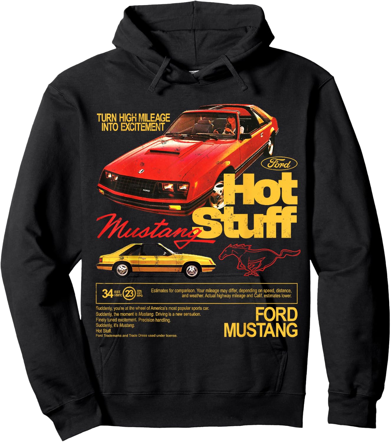 Ford - Mustang 1981 Hot Stuff with Pony Logo Hoodie - Hoodie | Black