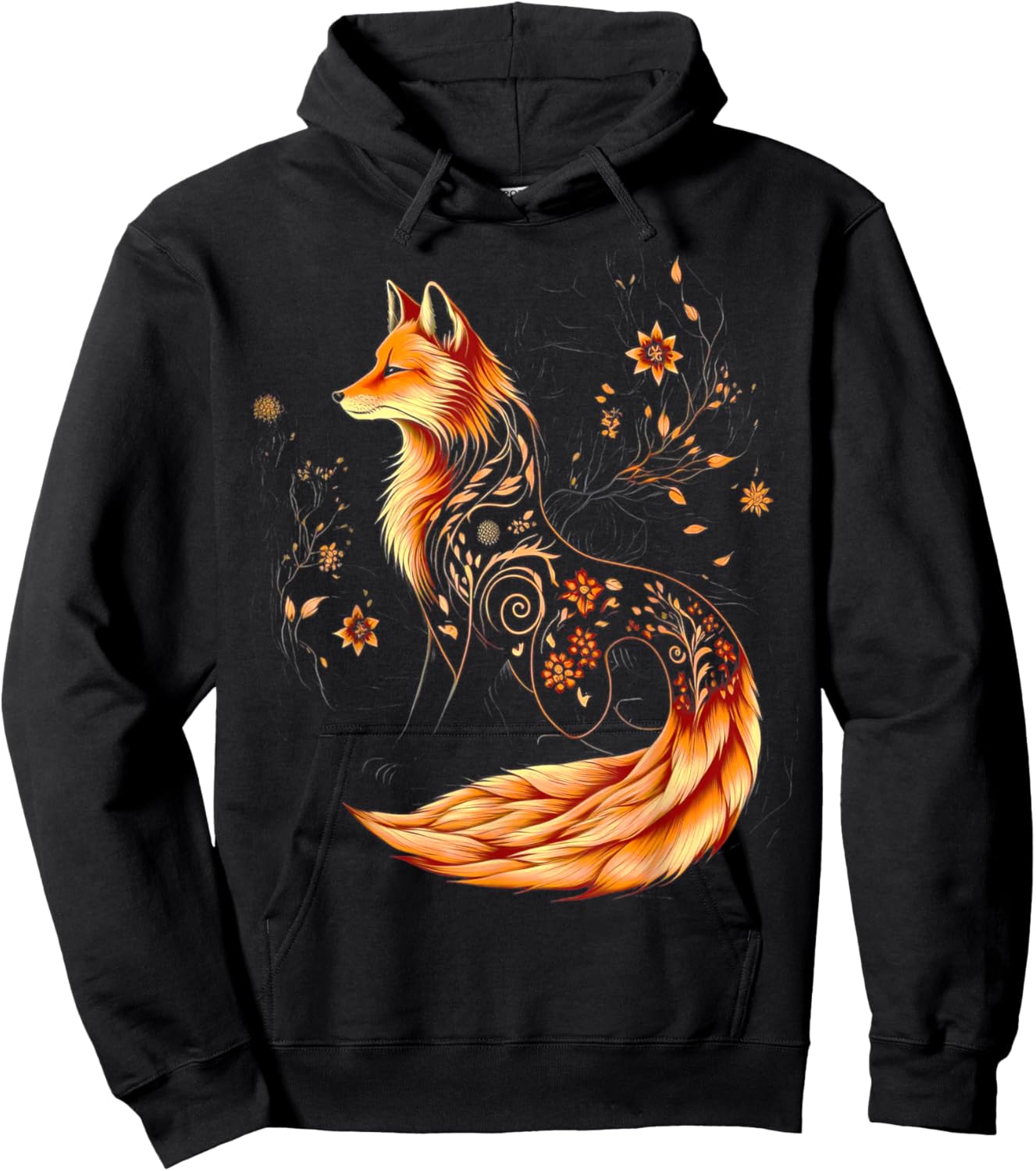 Floral Fox Flowers Art Fox in Autumn - Fall Fox Hoodie - Hoodie | Black