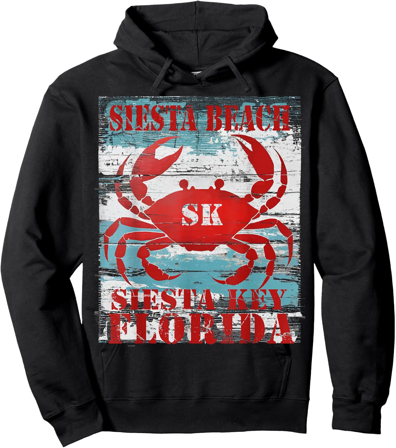Siesta Key Florida Siesta Beach FL Nautical Coastal Crab SK Women Kids Hoodie - Hoodie | Black