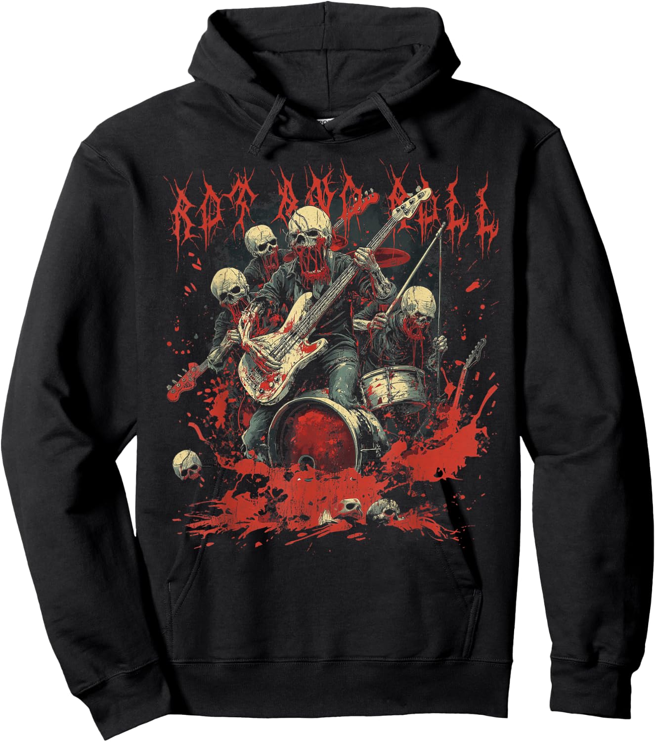 Rock and Blood Zombie Rock Band Rock n Roll Guitar Hoodie - Hoodie | Black