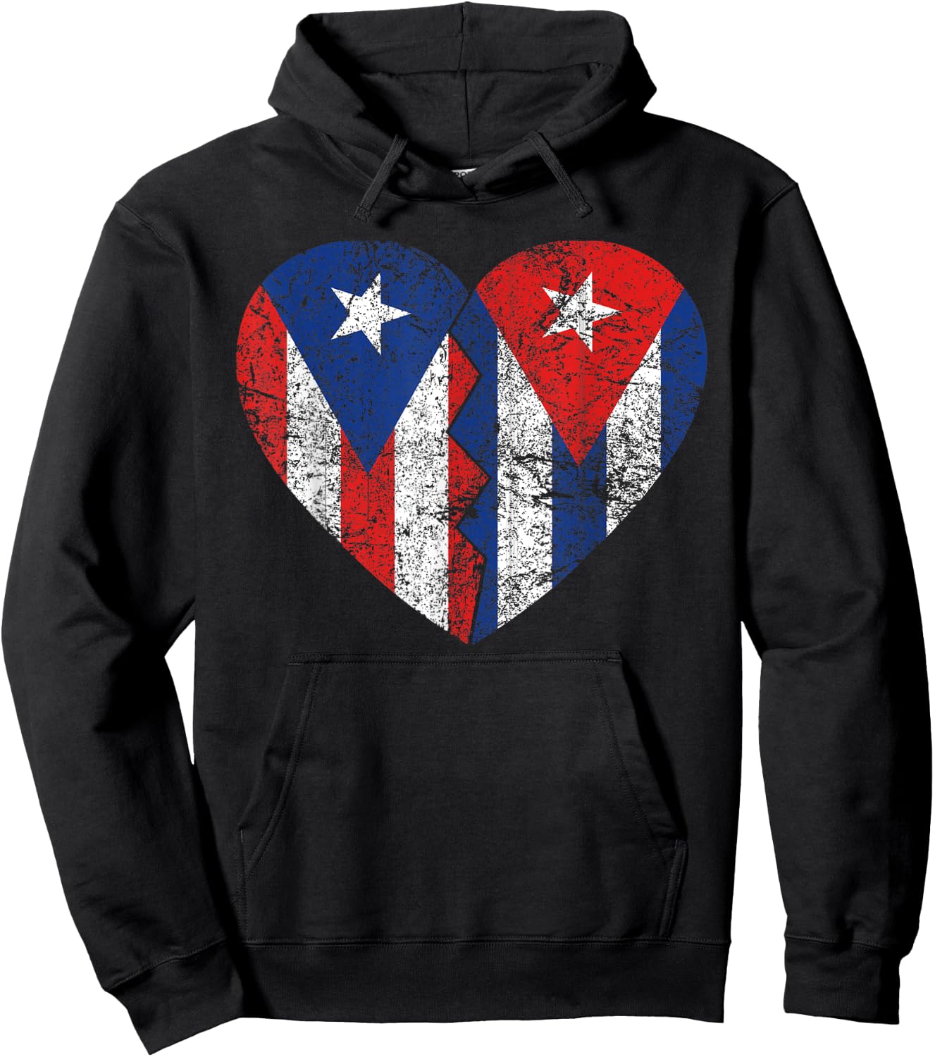 Cuban Puerto Rican Flags Heart | Puerto Rico Cuba Roots Hoodie - Hoodie | Black