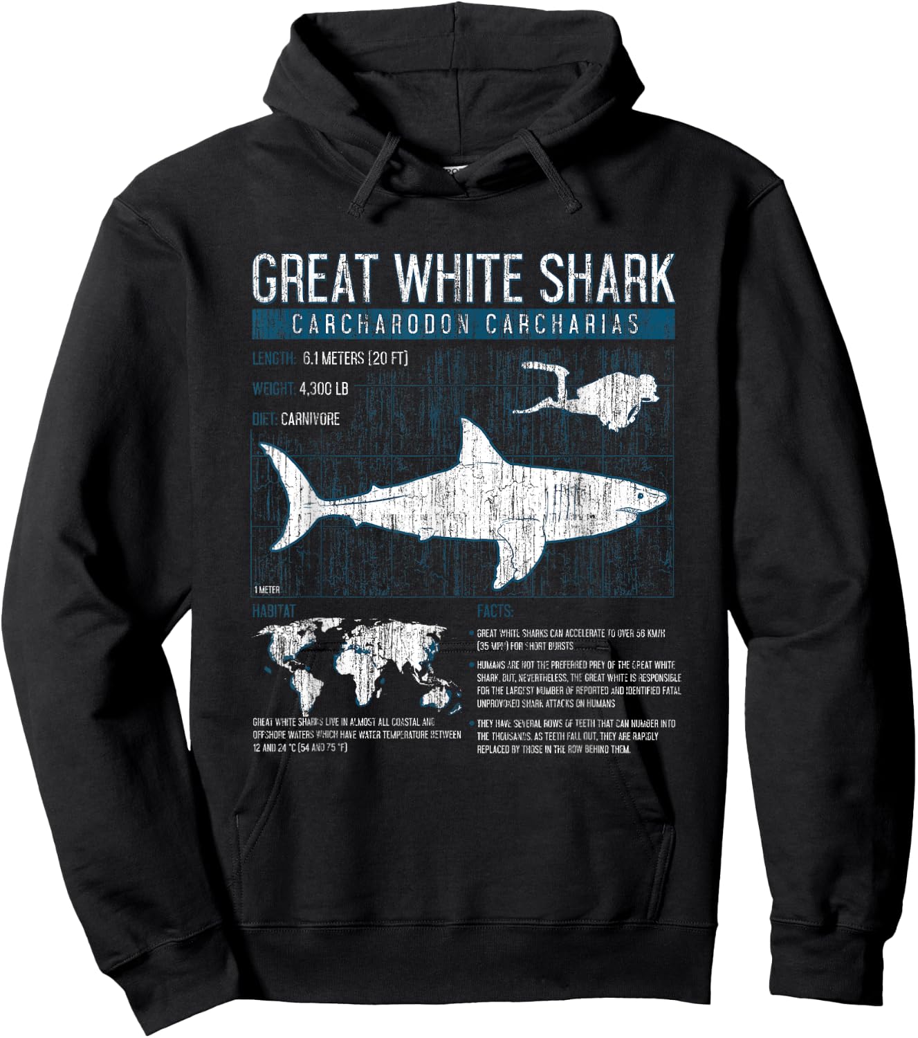 Great White Shark T Shirt Science Sharks Facts Geek Graphic Hoodie - Hoodie | Black