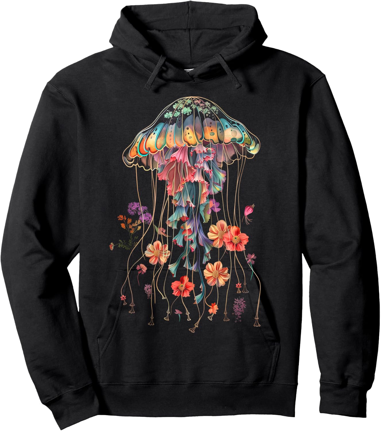 Jellyfish Flowers Vintage Floral Scuba Diving Surf Hoodie - Hoodie | Black