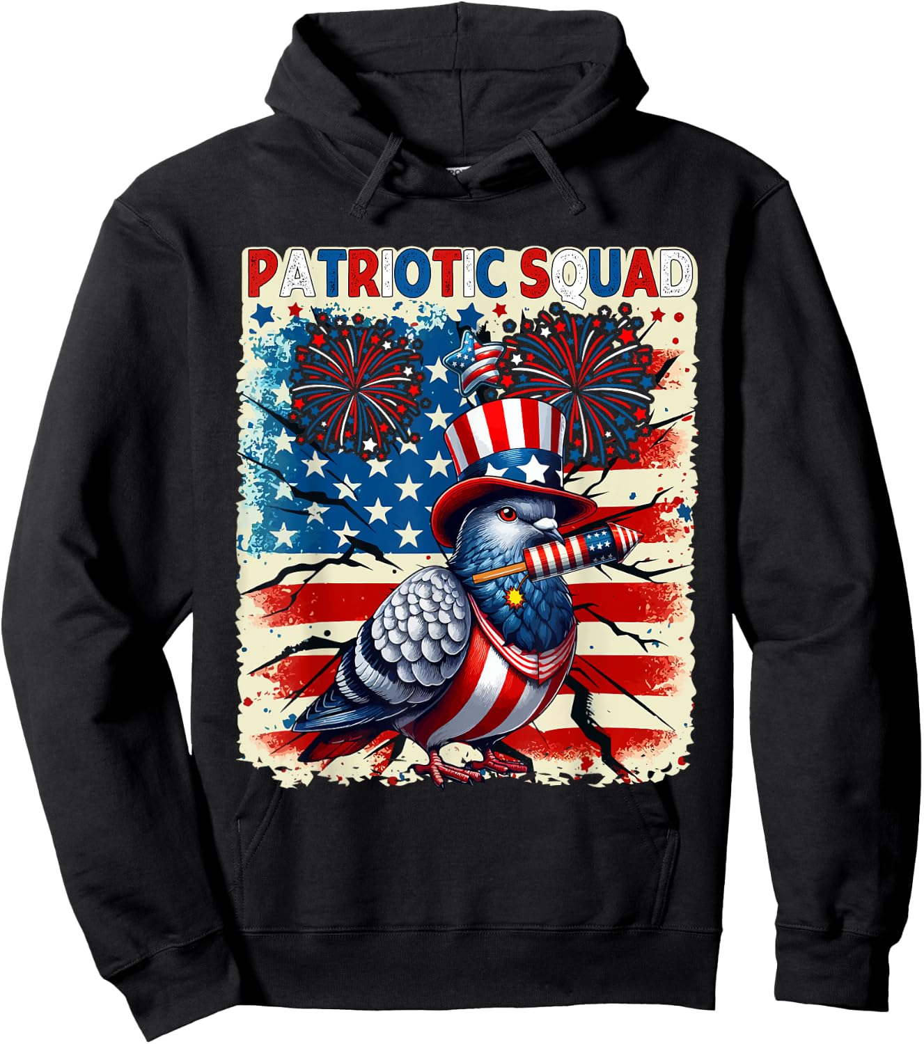 Patriotic Squad Pigeon 4th Of July Fireworks US Flag Lover Hoodie - Hoodie | Black
