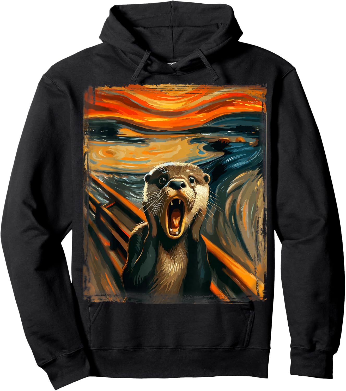 Expressionist Scream Parody Funny Animal Painting Art Otter Hoodie - Hoodie | Black