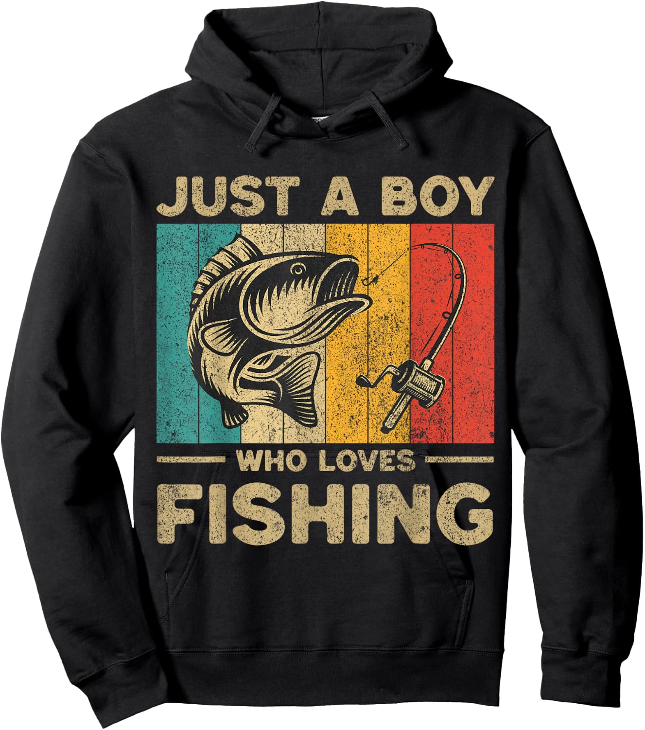 Funny Vintage Fishing Jokes Boys Fisherman Bass Fish Hoodie - Hoodie | Black