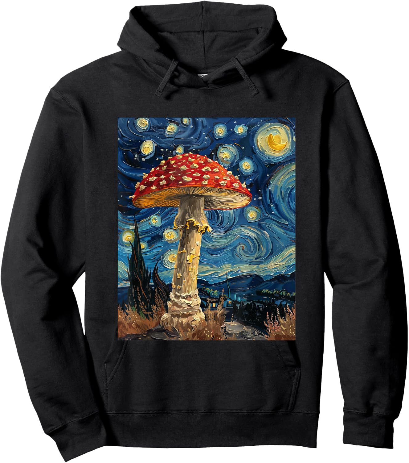 Mushroom - Van Gogh Style - Starry Night Hoodie - Hoodie | Black
