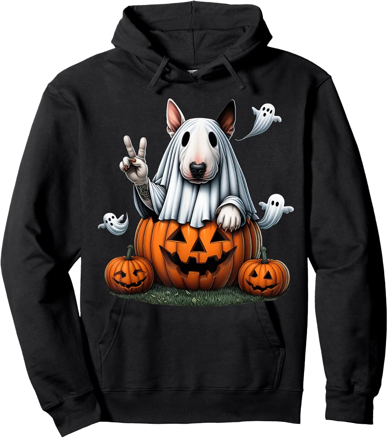 Funny Bull Terrier Ghost Boo Halloween Kids Hoodie - Hoodie | Black