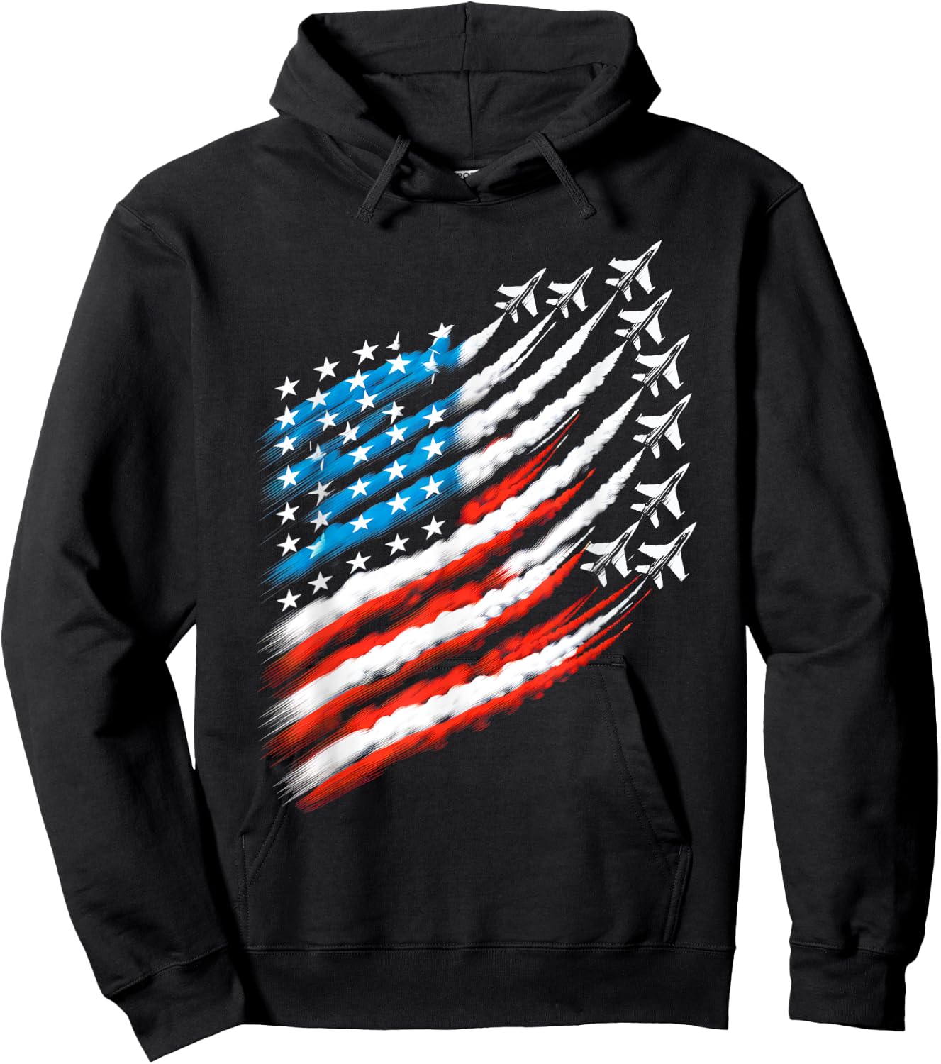 American Patriotic Fighter Jets USA Flag Waving 4th of July Women Men Hoodie - Hoodie | Black