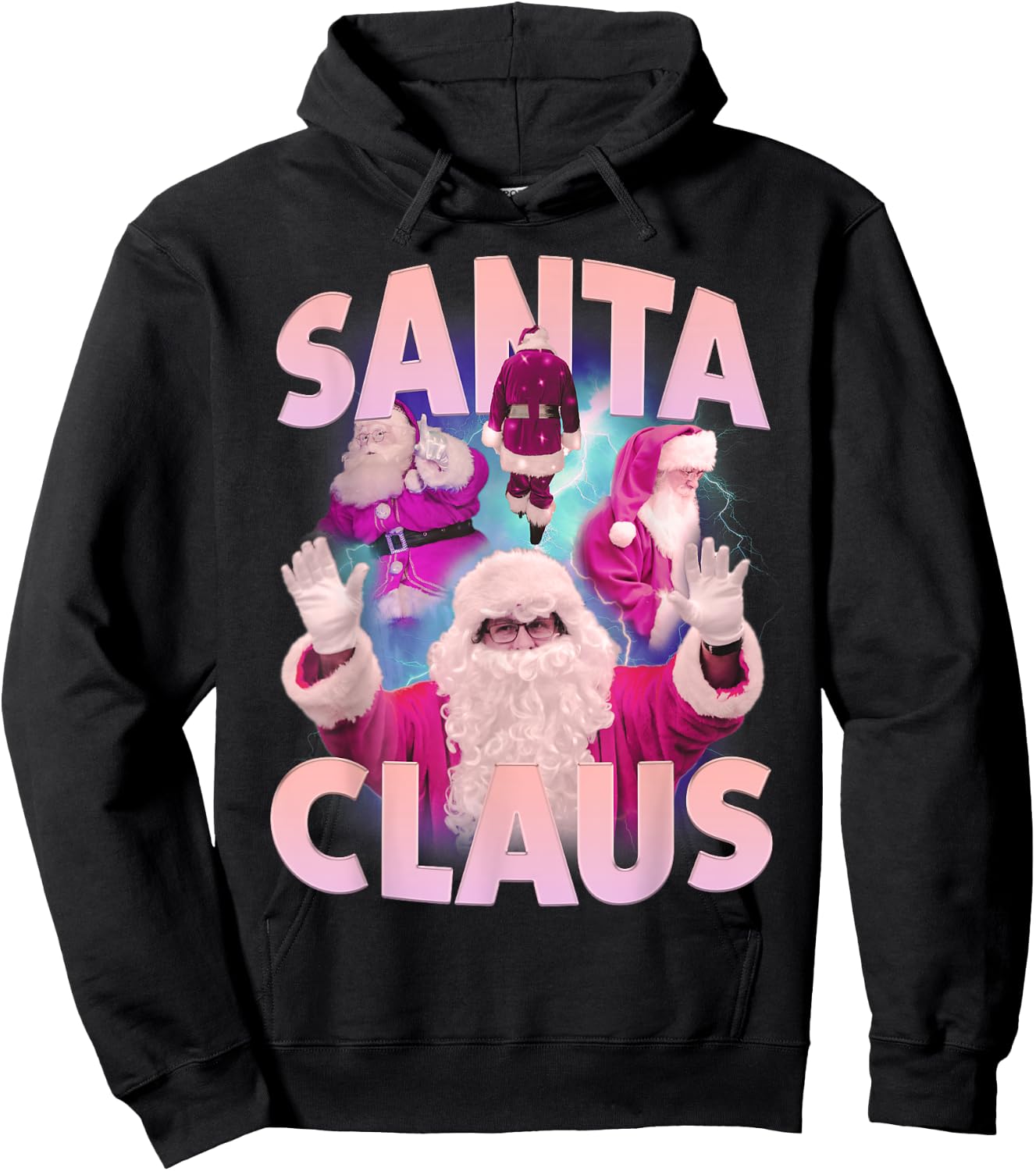Vintage Christmas Santa Claus Bootleg 90s Hip Hop Rapper Hoodie - Hoodie | Black