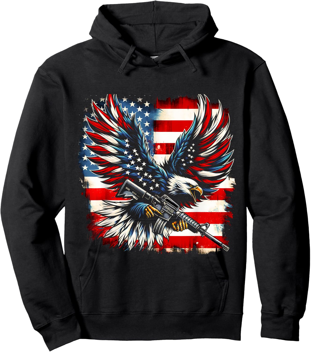 American Flag Eagle with Rifle Hoodie - Hoodie | Black