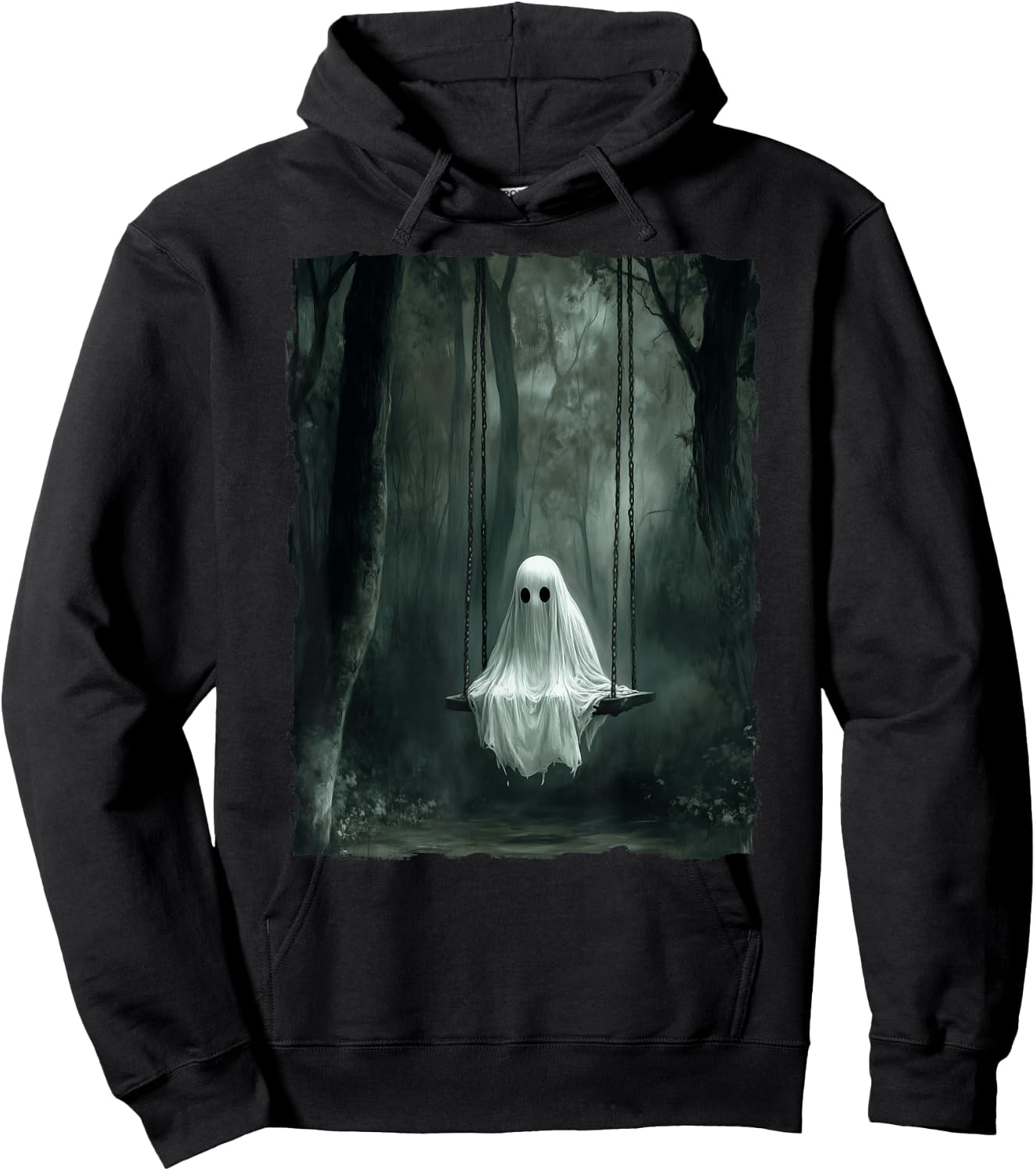 Vintage Floral Ghost On Swing In Forest Spooky Halloween Hoodie - Hoodie | Black