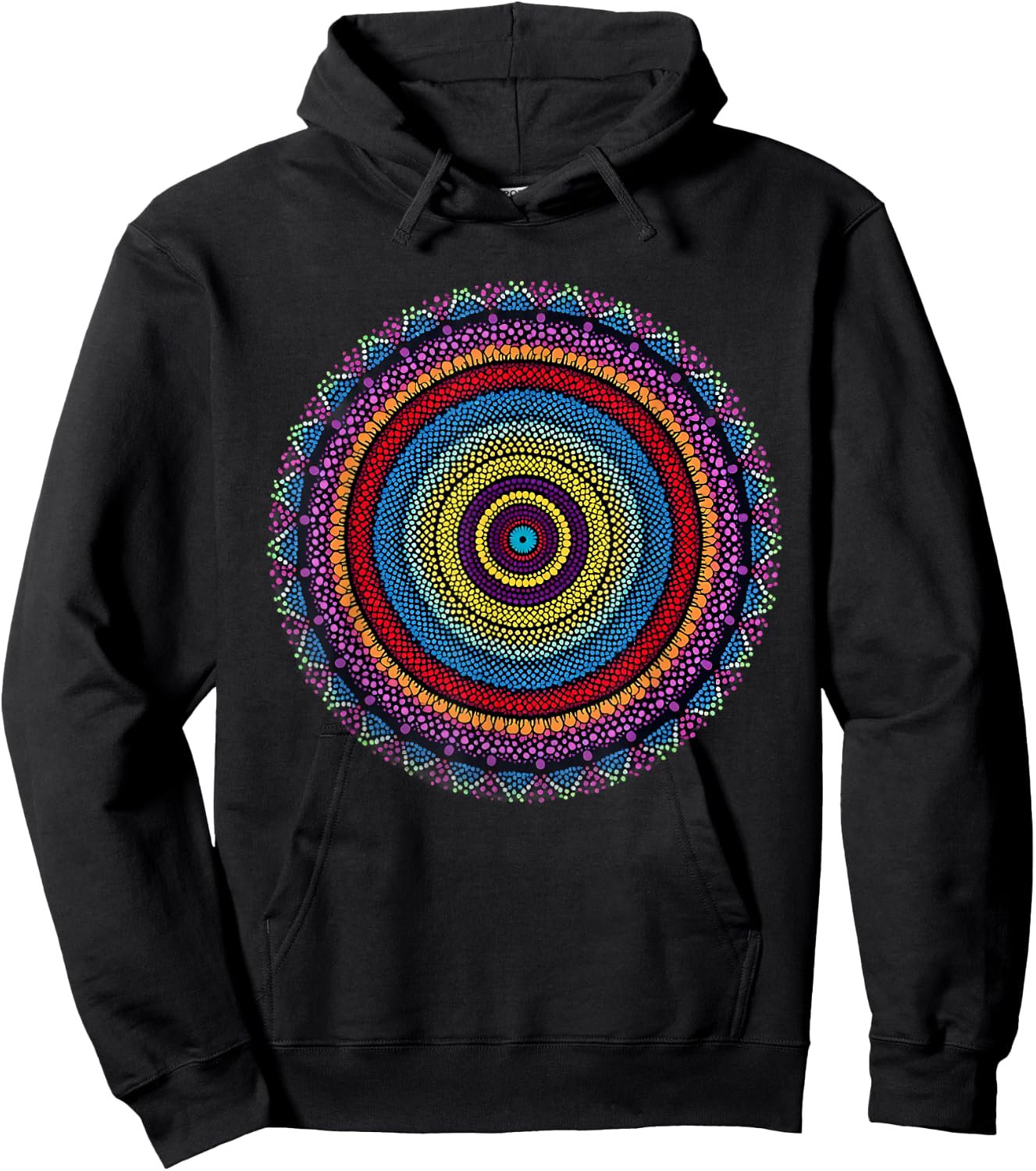 Vibrant Mandala 2024 Creative Dot Art Design Hoodie - Hoodie | Black