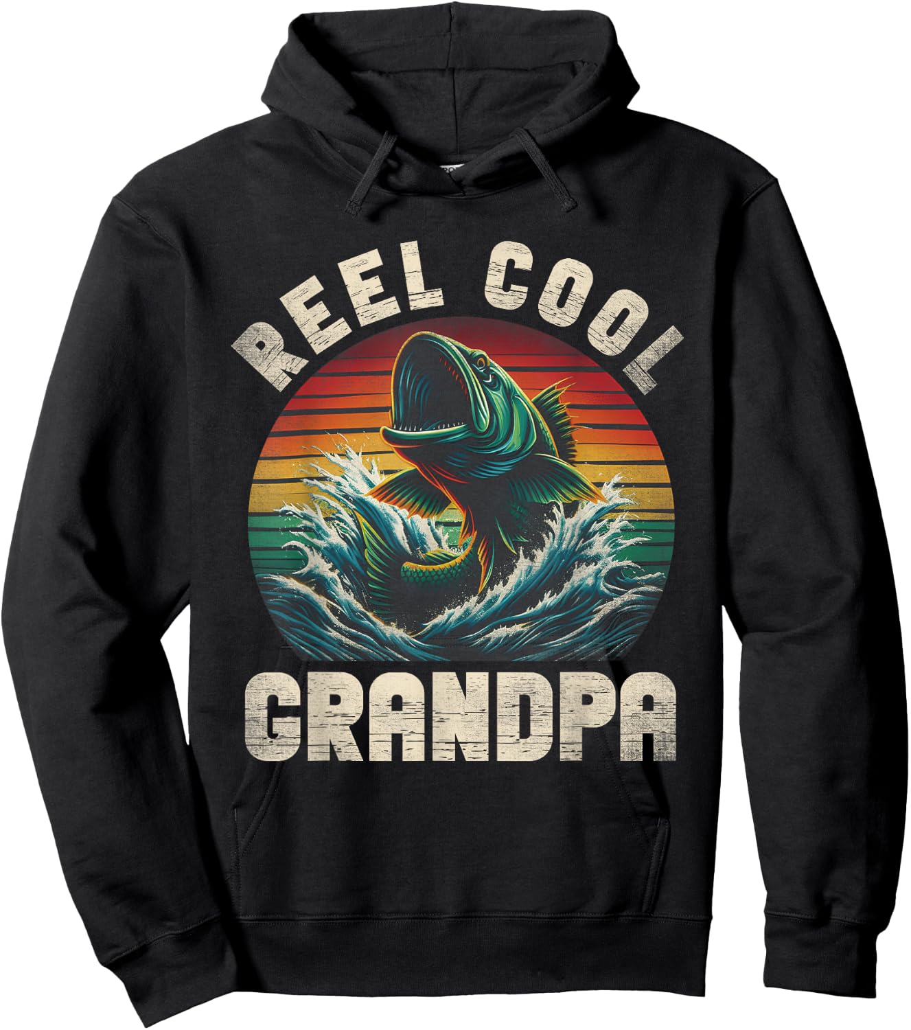 Reel Cool Grandpa Fishing Grandpa Fathers Day Fisherman Fish Hoodie - Hoodie | Black