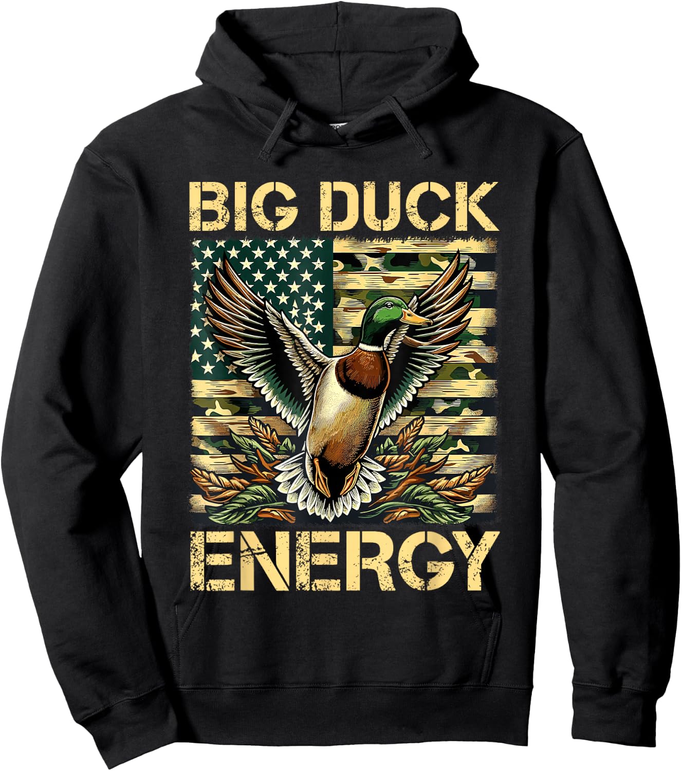 Vintage Big Duck Hunting Energy Camo American Flag Apparel Hoodie - Hoodie | Black