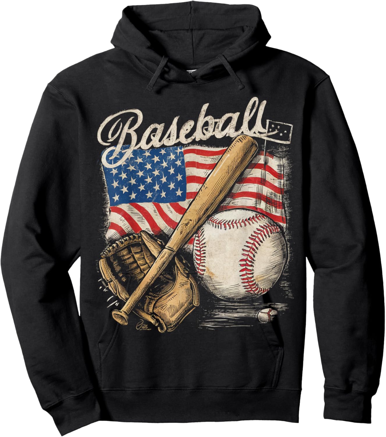 American Flag Baseball Player Bat Fan Catcher Pitcher USA Hoodie - Hoodie | Black